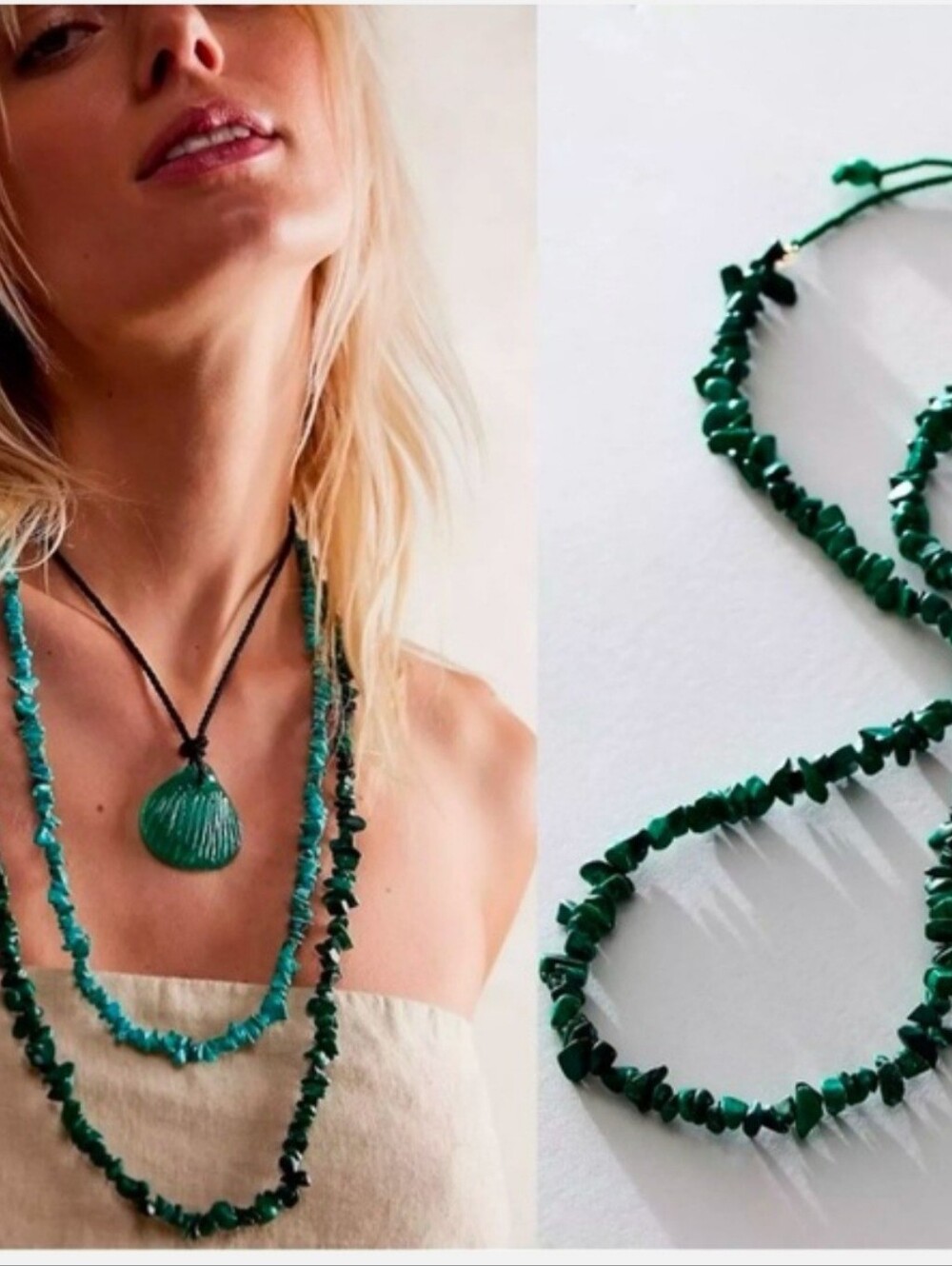 NWT FREE PEOPLE SINGLE STRAND OF GREEN STONE NECKLACE